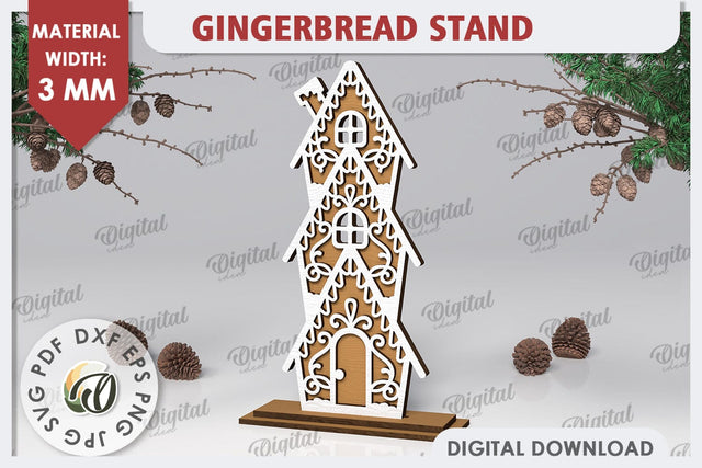 3D Gingerbread Stand Laser Cut Design. Christmas Decor SVG SVG Evgenyia Guschina 