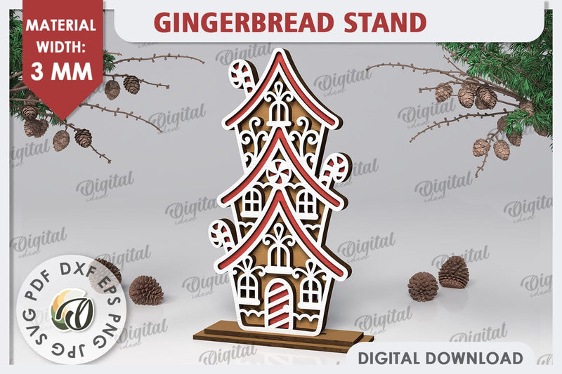 3D Gingerbread Stand Laser Cut Design. Christmas Decor SVG SVG Evgenyia Guschina 