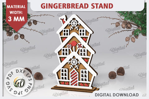 3D Gingerbread Stands Laser Cut Bundle. Christmas Decor SVG SVG Evgenyia Guschina 