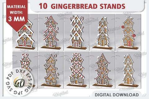 3D Gingerbread Stands Laser Cut Bundle. Christmas Decor SVG SVG Evgenyia Guschina 