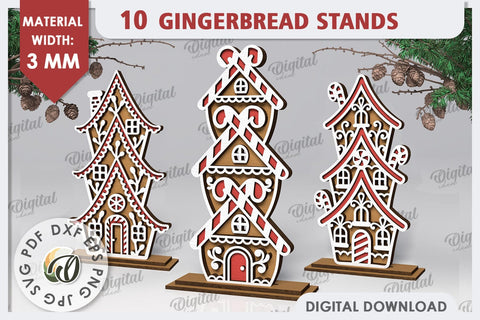 3D Gingerbread Stands Laser Cut Bundle. Christmas Decor SVG SVG Evgenyia Guschina 