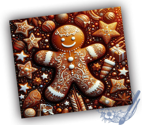3D Gingerbread Tumbler Wrap, Christmas Tumbler Design, Holiday Gingerbread Wrap, 20oz Sublimation Wrap, Digital Download Tumbler, Festive Gingerbread Art, Cute Christmas Tumbler Design Sublimation ToriDesigns 