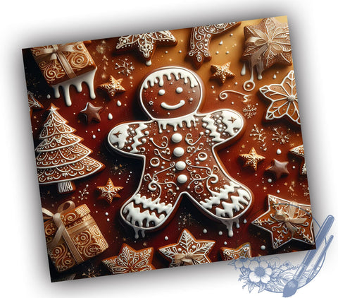 3D Gingerbread Tumbler Wrap, Christmas Tumbler Design, Holiday Gingerbread Wrap, 20oz Sublimation Wrap, Digital Download Tumbler, Festive Gingerbread Art, Cute Christmas Tumbler Design Sublimation ToriDesigns 