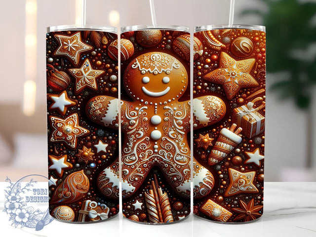 3D Gingerbread Tumbler Wrap, Christmas Tumbler Design, Holiday Gingerbread Wrap, 20oz Sublimation Wrap, Digital Download Tumbler, Festive Gingerbread Art, Cute Christmas Tumbler Design Sublimation ToriDesigns 