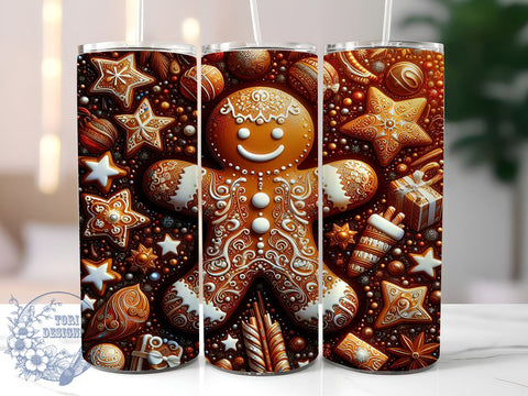 3D Gingerbread Tumbler Wrap, Christmas Tumbler Design, Holiday Gingerbread Wrap, 20oz Sublimation Wrap, Digital Download Tumbler, Festive Gingerbread Art, Cute Christmas Tumbler Design Sublimation ToriDesigns 