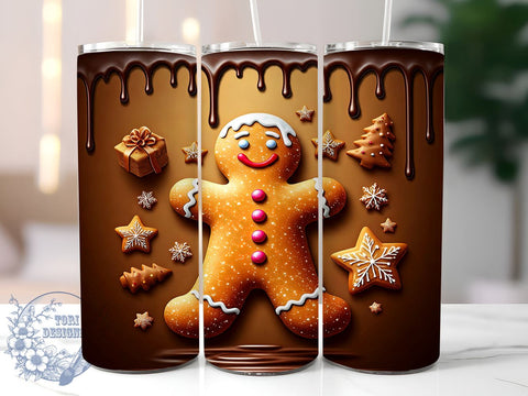 3D Gingerbread Tumbler Wrap, Christmas Tumbler Design, Holiday Gingerbread Wrap, 20oz Sublimation Wrap, Digital Download Tumbler, Festive Gingerbread Art, Cute Christmas Tumbler Design Sublimation ToriDesigns 