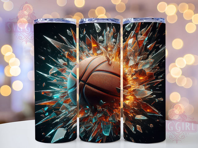 3D Glass Basketball Sports Tumbler Wrap, Basketball Sublimation Wrap, 20Oz Tumbler Sublimation, Glass Basketball Drinkware, Sports Tumbler Sublimation, Hoops Cup Wrap, Athletic Drinkware Sublimat Sublimation SvggirlplusArt 