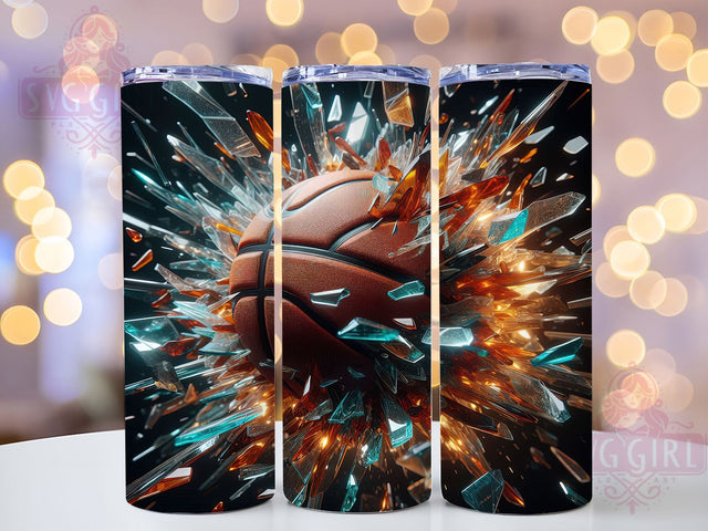 3D Glass Basketball Sports Tumbler Wrap, Basketball Sublimation Wrap, 20Oz Tumbler Sublimation, Glass Basketball Drinkware, Sports Tumbler Sublimation, Hoops Cup Wrap, Athletic Drinkware Sublimat Sublimation SvggirlplusArt 