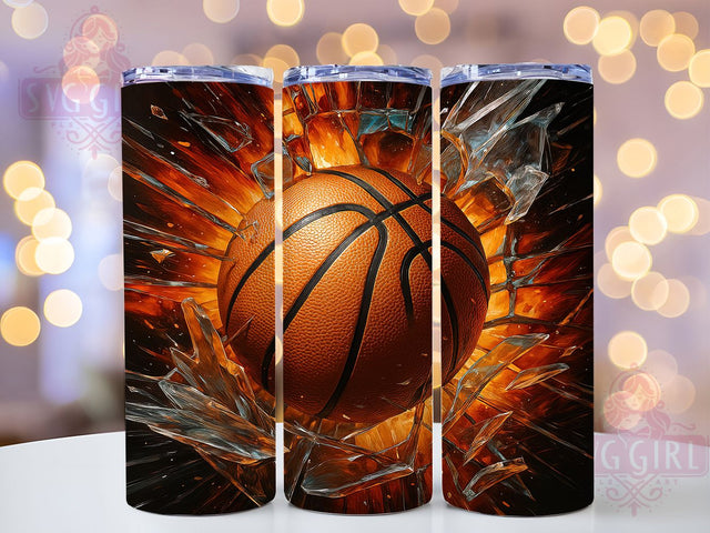 3D Glass Basketball Sports Tumbler Wrap, Basketball Sublimation Wrap, 20Oz Tumbler Sublimation, Glass Basketball Drinkware, Sports Tumbler Sublimation, Hoops Cup Wrap, Athletic Drinkware Sublimat Sublimation SvggirlplusArt 