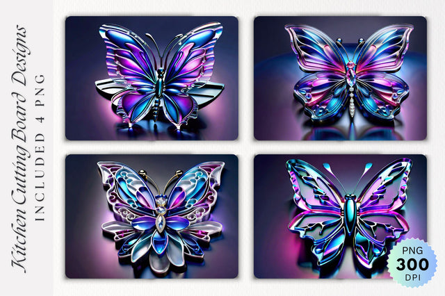 3d Glass Crystal butterfly cutting board PNG Design Sublimation Regulrcrative 