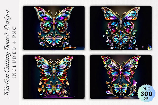 3d Glass Crystal butterfly cutting board PNG Design Sublimation Regulrcrative 