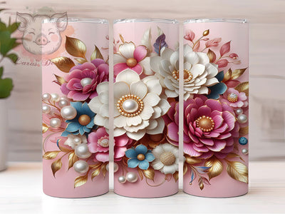3D Glass Flower Pink White 20oz Tumbler Wrap, Elegant Glass Effect Tumbler, Transparent Flower 20oz Design, Seamless Floral Sublimation, Shimmer Glass Flowers Tumbler Sublimation Lara' s Designs 