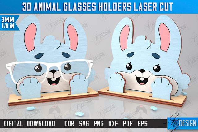 3D Glasses Holder Laser Cut | Eyeglass Stand | Bunny Face | CNC File SVG Fly Design 
