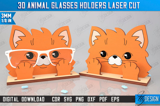 3D Glasses Holder Laser Cut | Eyeglass Stand | Cat Face | CNC File SVG Fly Design 