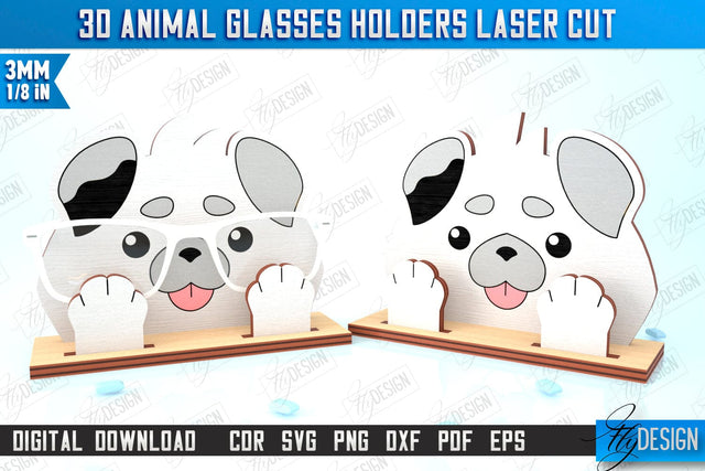 3D Glasses Holder Laser Cut | Eyeglass Stand | Dog Face | CNC File SVG Fly Design 