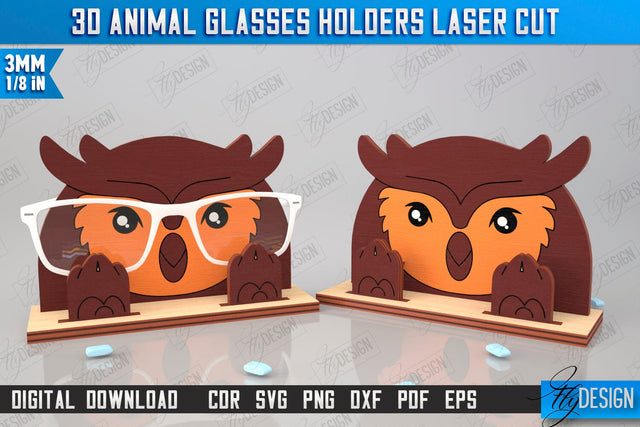 3D Glasses Holder Laser Cut | Eyeglass Stand | Owl Face | CNC File SVG Fly Design 