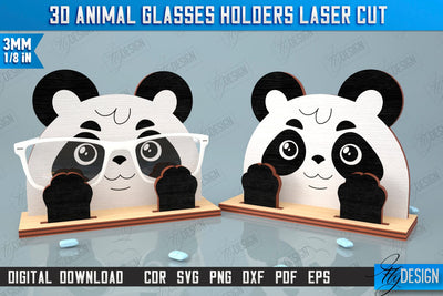 3D Glasses Holder Laser Cut | Eyeglass Stand | Panda Face | CNC File SVG Fly Design 