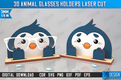 3D Glasses Holder Laser Cut | Eyeglass Stand | Penguin Face | CNC File SVG Fly Design 