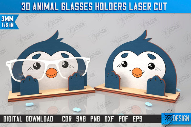 3D Glasses Holder Laser Cut | Eyeglass Stand | Penguin Face | CNC File SVG Fly Design 
