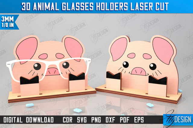 3D Glasses Holder Laser Cut | Eyeglass Stand | Pig Face | CNC File SVG Fly Design 