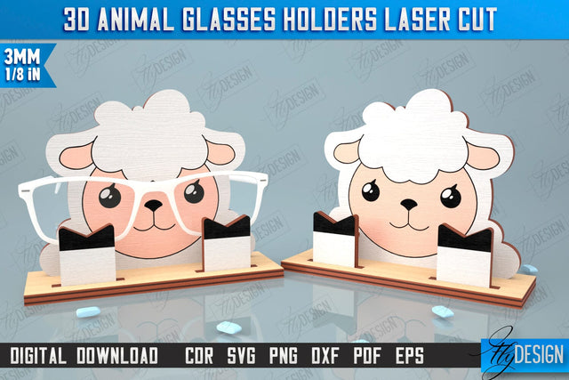 3D Glasses Holder Laser Cut | Eyeglass Stand | Sheep Face | CNC File SVG Fly Design 
