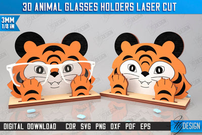 3D Glasses Holder Laser Cut | Eyeglass Stand | Tiger Face | CNC File SVG Fly Design 