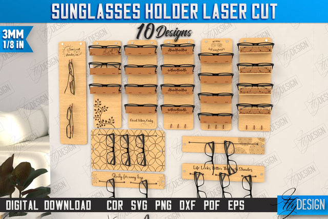 3D Glasses Holders Laser Cut Bundle | Eyeglass Stand | Sunglasses Holder | CNC Files SVG Fly Design 