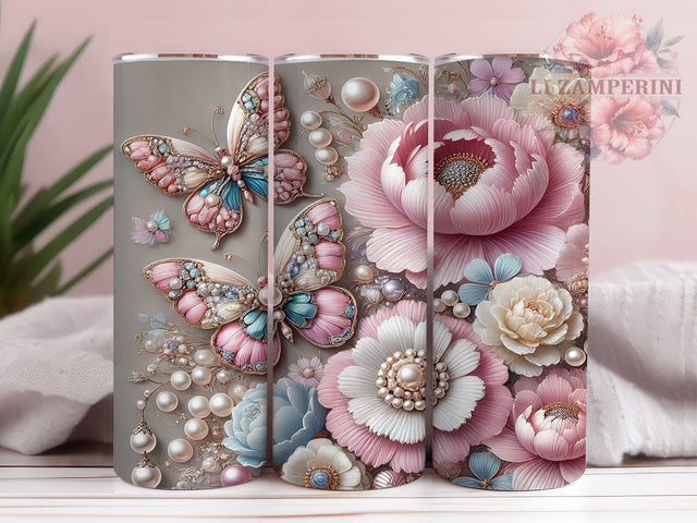 3D Glitter Butterfly 20oz Tumbler, Glitter Wrap, 20oz Sublimation, Butterfly Drinkware, Custom Glitter Mug, Colorful Tumbler, Personalized Butterfly Cup Sublimation Li Zamperini 