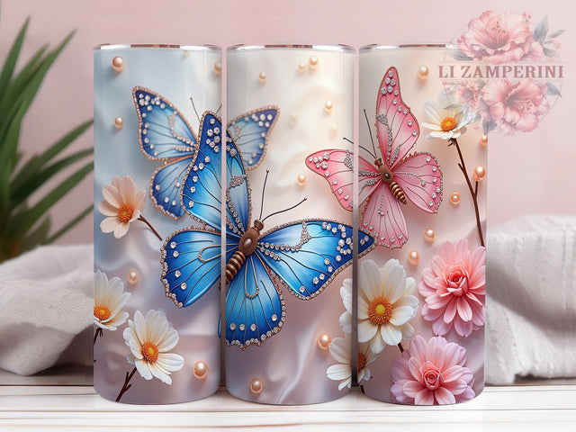 3D Glitter Butterfly Sparkly 20oz Tumbler Wrap, Seamless Butterfly Sublimation, Sparkly 20oz Tumbler Design, Shimmer Butterfly Tumbler, Elegant Butterfly Wrap Sublimation Li Zamperini 