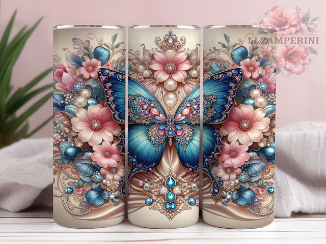 3D Glitter Butterfly Sparkly 20oz Tumbler Wrap, Seamless Butterfly Sublimation, Sparkly 20oz Tumbler Design, Shimmer Butterfly Tumbler, Elegant Butterfly Wrap Sublimation Li Zamperini 