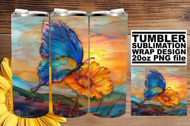 3D Glitter Butterfly Tumbler Wrap Sublimation afrosvg 
