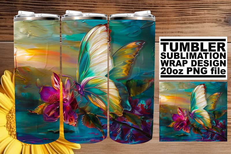 3D Glitter Butterfly Tumbler Wrap Sublimation afrosvg 