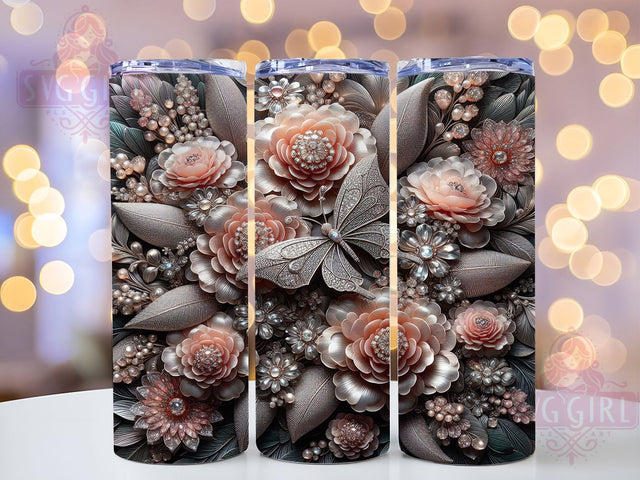 3D Glitter Floral Butterfly Tumbler, 3D Floral Tumbler, Sparkle Flower Wrap, Whimsical Butterfly Wrap, Elegant Glitter Wrap, Sublimation Design, Trendy Gift Idea Sublimation SvggirlplusArt 