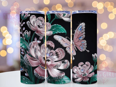 3D Glitter Floral Butterfly Tumbler, 3D Floral Tumbler, Sparkle Flower Wrap, Whimsical Butterfly Wrap, Elegant Glitter Wrap, Sublimation Design, Trendy Gift Idea Sublimation SvggirlplusArt 