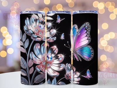 3D Glitter Floral Butterfly Tumbler, 3D Floral Tumbler, Sparkle Flower Wrap, Whimsical Butterfly Wrap, Elegant Glitter Wrap, Sublimation Design, Trendy Gift Idea Sublimation SvggirlplusArt 