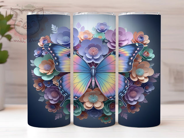 3D Glitter Floral Butterfly Tumbler, Glitter Butterfly Design, Sparkly Floral Tumbler, 20Oz Wrap Design, Butterfly Sublimation, Glitter Floral Art, Shimmer Butterfly Theme Sublimation Lara' s Designs 