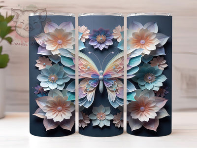 3D Glitter Floral Butterfly Tumbler, Glitter Butterfly Design, Sparkly Floral Tumbler, 20Oz Wrap Design, Butterfly Sublimation, Glitter Floral Art, Shimmer Butterfly Theme Sublimation Lara' s Designs 