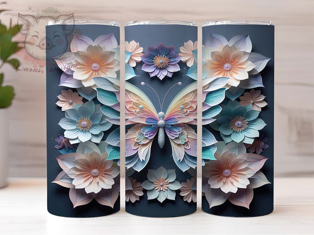 3D Glitter Floral Butterfly Tumbler, Glitter Butterfly Design, Sparkly Floral Tumbler, 20Oz Wrap Design, Butterfly Sublimation, Glitter Floral Art, Shimmer Butterfly Theme Sublimation Lara' s Designs 