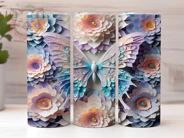 3D Glitter Floral Butterfly Tumbler, Glitter Butterfly Design, Sparkly Floral Tumbler, 20Oz Wrap Design, Butterfly Sublimation, Glitter Floral Art, Shimmer Butterfly Theme Sublimation Lara' s Designs 