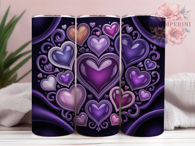 3D Glitter Purple Hearts Tumbler, Romantic Heart Wrap, Glitter Purple Cup, 20oz Sublimation Wrap, Stylish Heart Design Tumbler, Artistic 3D Purple Love Cup, Valentine Heart Theme Wrap Sublimation Li Zamperini 