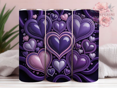 3D Glitter Purple Hearts Tumbler, Romantic Heart Wrap, Glitter Purple Cup, 20oz Sublimation Wrap, Stylish Heart Design Tumbler, Artistic 3D Purple Love Cup, Valentine Heart Theme Wrap Sublimation Li Zamperini 