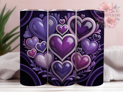 3D Glitter Purple Hearts Tumbler, Romantic Heart Wrap, Glitter Purple Cup, 20oz Sublimation Wrap, Stylish Heart Design Tumbler, Artistic 3D Purple Love Cup, Valentine Heart Theme Wrap Sublimation Li Zamperini 