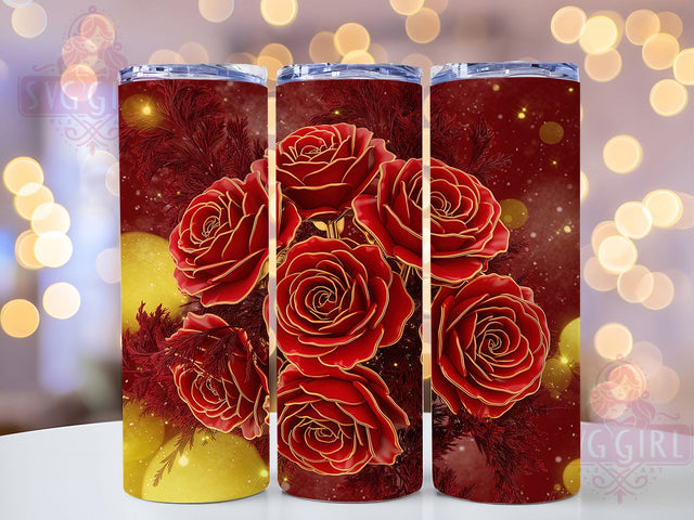 3D Glitter Red Rose Tumbler, Sparkling Floral Pattern, 3D Romantic Rose Design, 20Oz Sublimation Wrap, Elegant Flower Art, Glitter Rose Texture, Tumbler Sublimation Sublimation SvggirlplusArt 