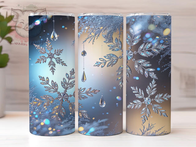 3D Glitter Snowflake Christmas Tumbler, Christmas Snowflake Wrap, Holiday Glitter Sublimation, 20oz Snowflake Tumbler, Festive Glitter Art, Seasonal Snowflake Mug, Sparkling Winter Cup Sublimation Lara' s Designs 