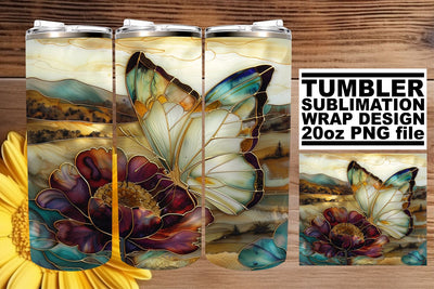 3D Glitter Tumbler Butterfly Wrap Sublimation afrosvg 