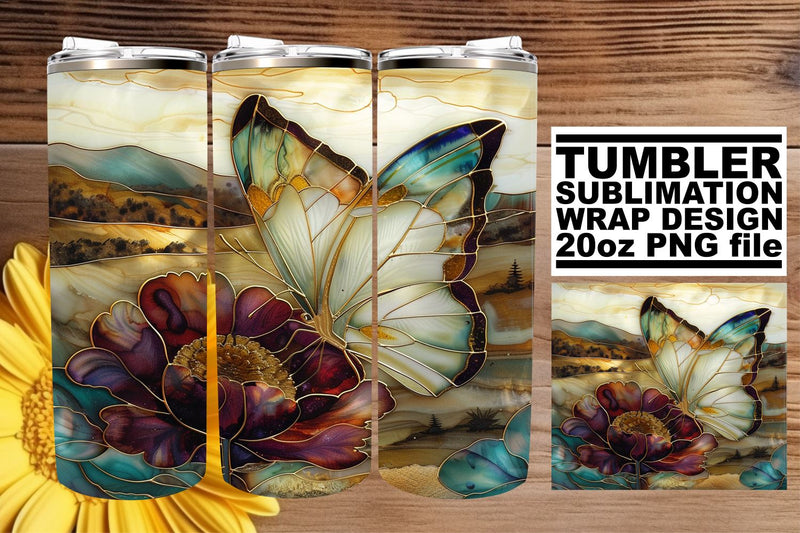 3D Glitter Tumbler Butterfly Wrap Sublimation afrosvg 