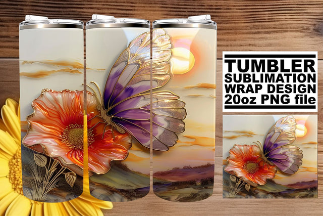 3D Glitter Wrap Butterfly Tumbler Sublimation afrosvg 