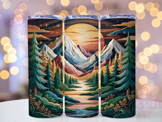 3D Glittery Winter Landscape Tumbler, Glittery Wood Wrap, Carved Winter Scene Cup, Holiday Sublimation Design, 20Oz Skinny Tumbler Wrap, Festive Winter Mug, Rustic Christmas Design Sublimation SvggirlplusArt 