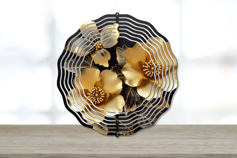 3D Gold And Black Begonia Wind Spinner Bundle Sublimation Regulrcrative 