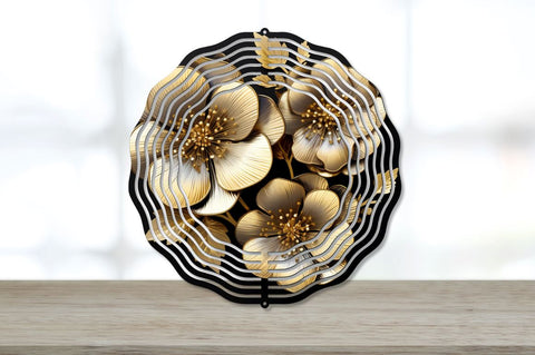 3D Gold And Black Begonia Wind Spinner Bundle Sublimation Regulrcrative 